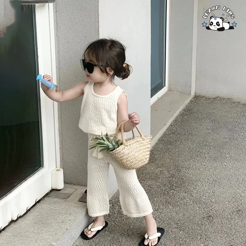 LEZONKIDS - Conjunto de Shorts de Verão de Malha para Meninas e Calças Conjunto de Roupas para Bebês Meninas Fashion
